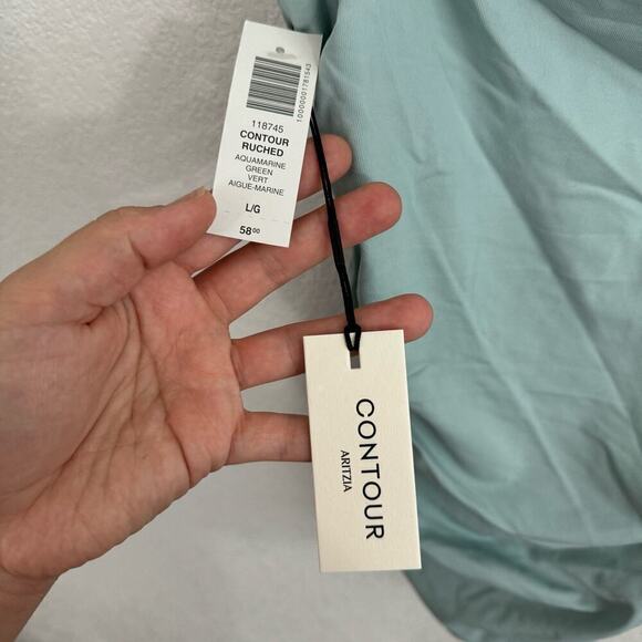 NEW NWT Aritzia Contour Square Neck Ruched Thong Bodysuit Aquamarine Green L - Picture 15 of 15